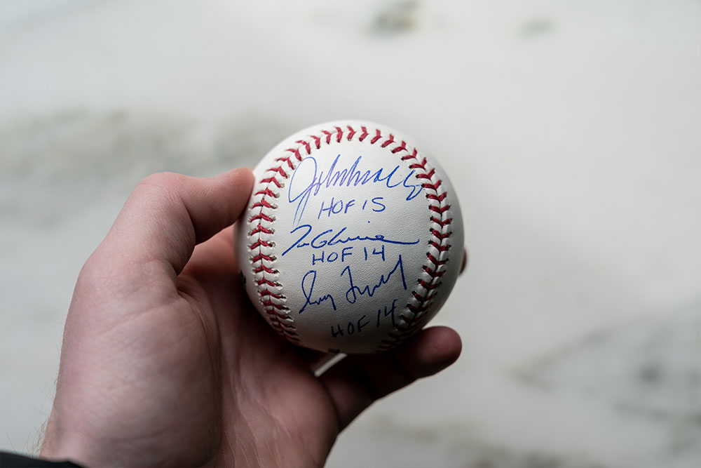 Autographed Baseball by the Atlanta Braves Big Three and MLB HOFer's